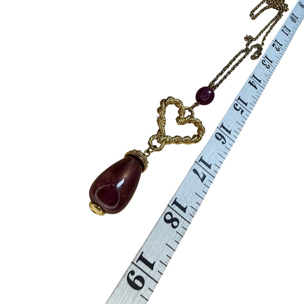 Avon Heart Necklace Purple Gold Tone Statement Romantic Classic Elegant - Picture 13 of 15